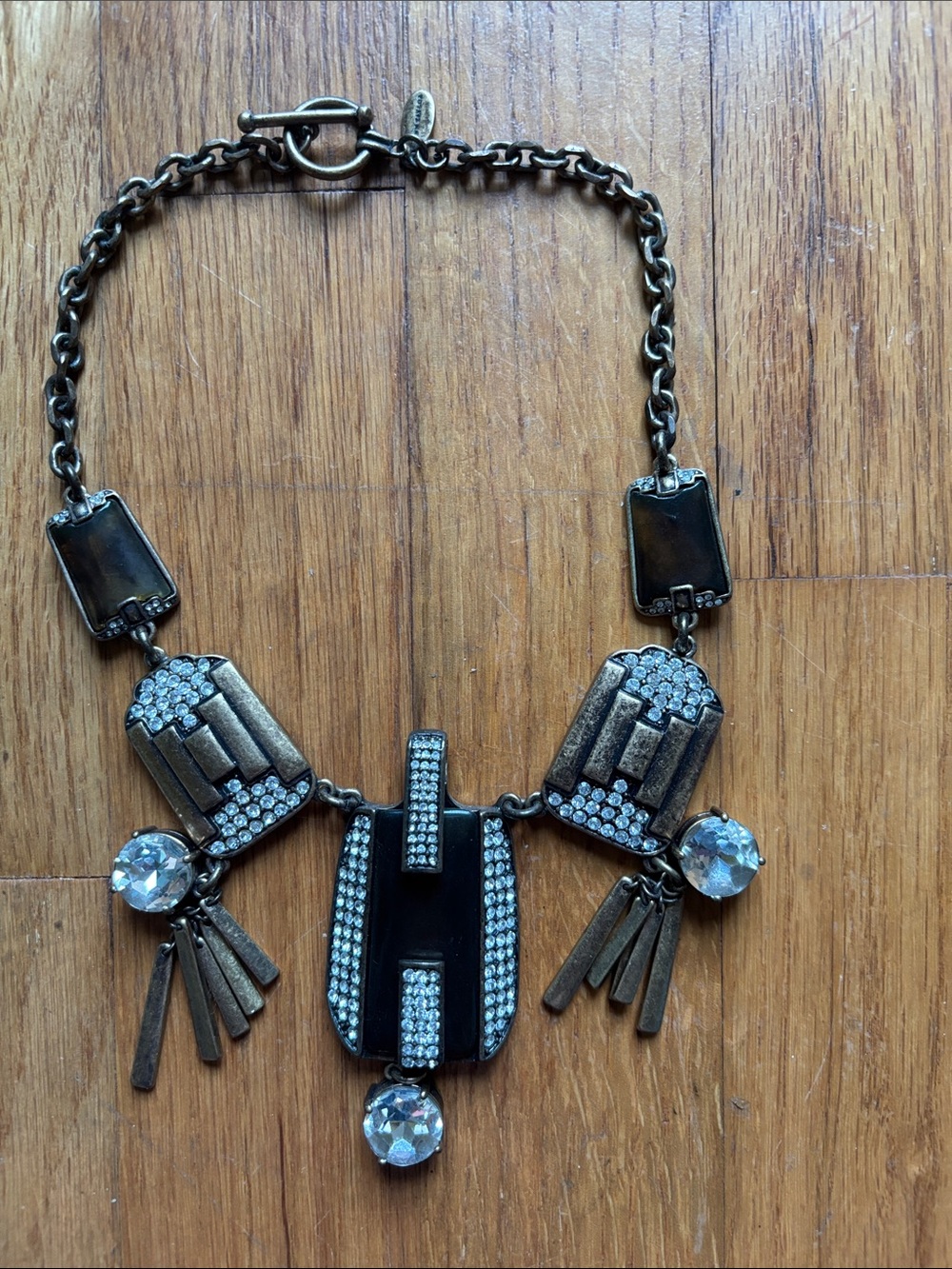 Ann Taylor Gunmetal and Clear Crystal Statement Necklace